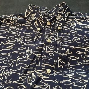 Fish Print Button Down Short Size Small